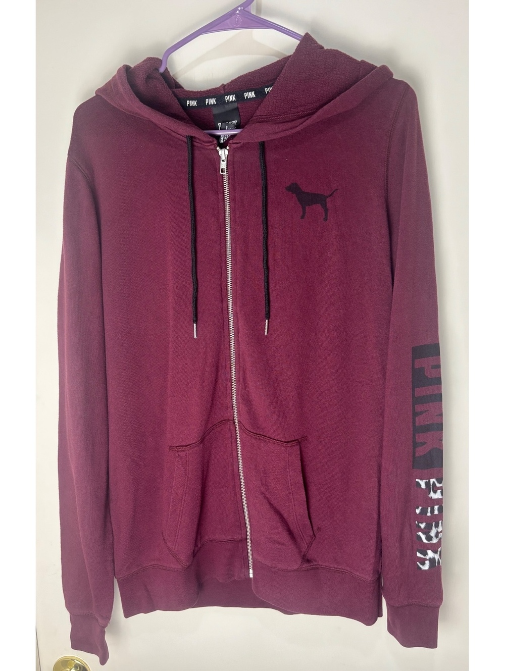 PINK Victoria’s Secret 2014 Hoodie M Burgundy Full Zip Logo Graphic Y2K